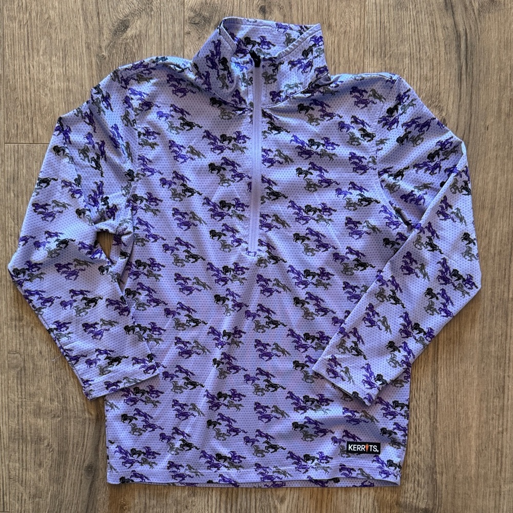 Kids Kerrits Lavender Horse Print Half-Zip Top